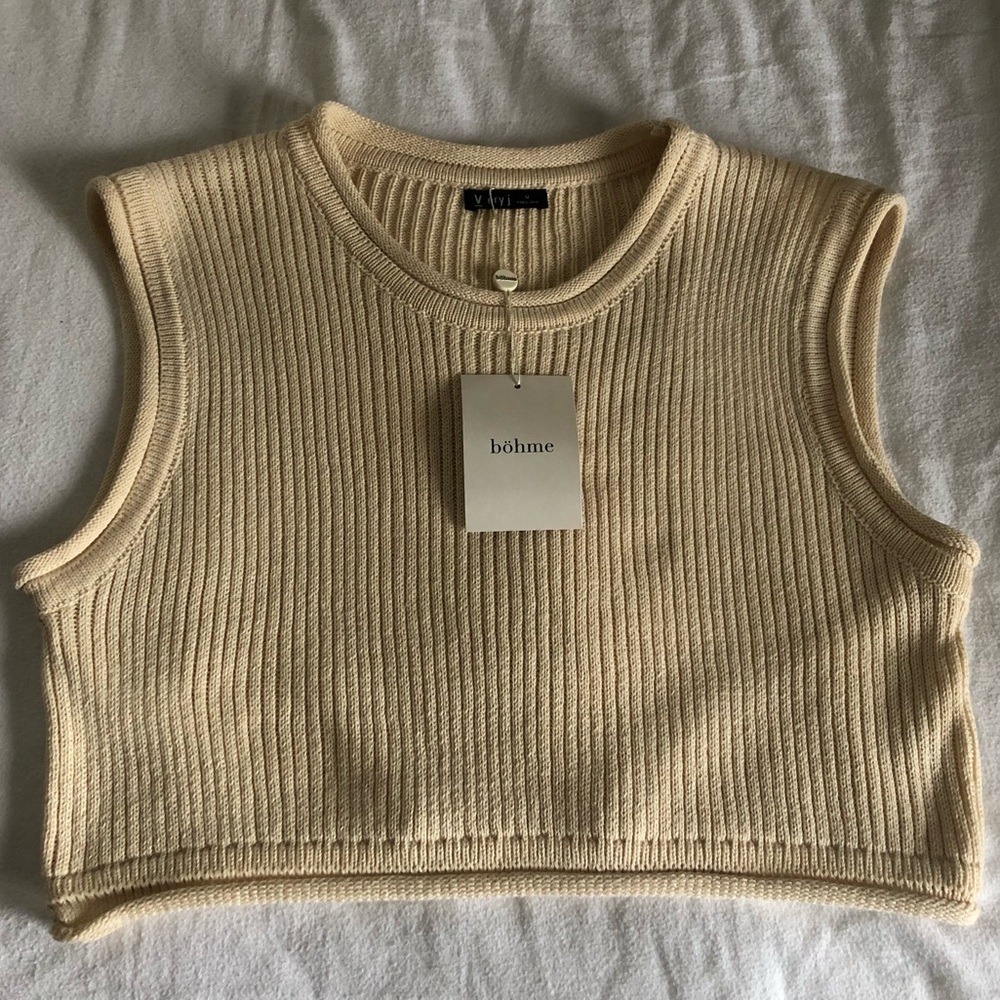 Bohme Cream Ribbed Cropped Tank Top